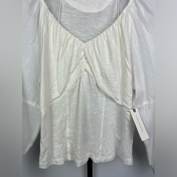 Anthropologie Ivory White Long Puff Sleeve Multimedia Romantic Blouse - Picture 5 of 9